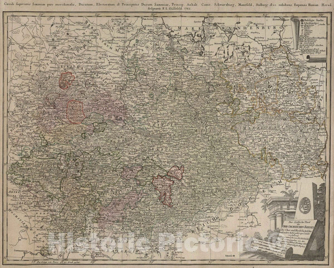 Historic Map : Germany, 1783 Der Suedliche Theil des Ober-Saechsischen Kreises. , Vintage Wall Art