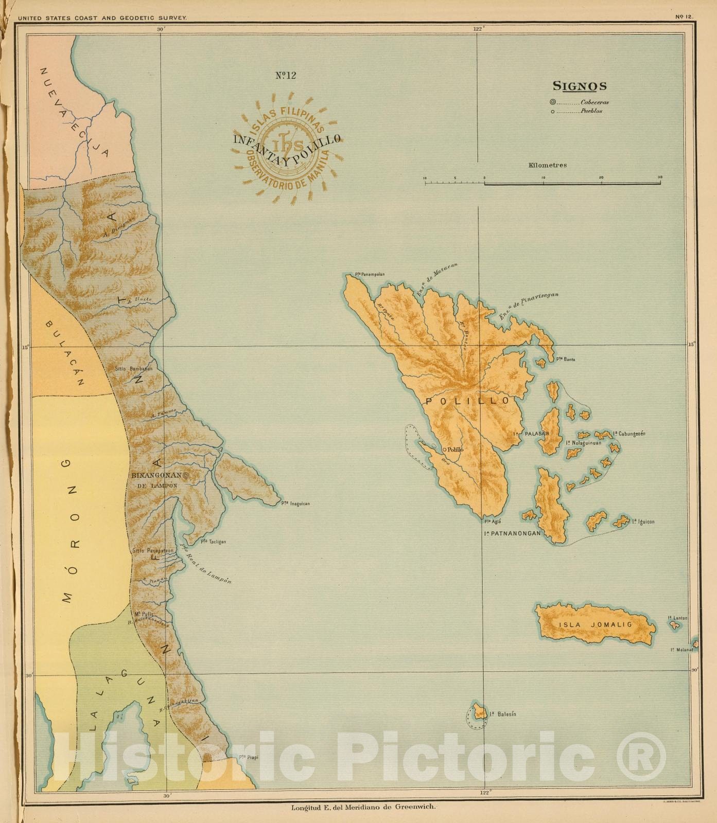 Historic Map : Philippines, 1899 No. 12. Infanta y Polillo. , Vintage Wall Art