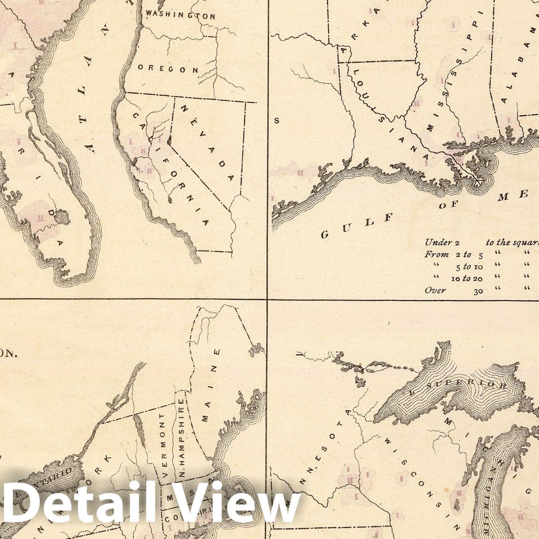 Historic Map : 1874 Population, United States Census, 1870: Density, foreign, colored, British American, Swedish and Norwegian. - Vintage Wall Art