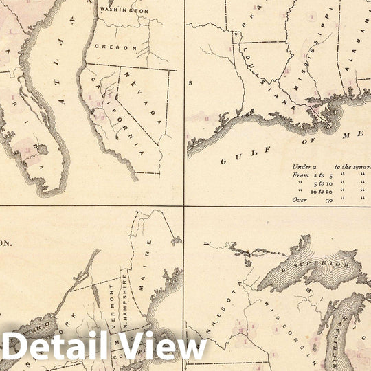 Historic Map : 1874 Population, United States Census, 1870: Density, foreign, colored, British American, Swedish and Norwegian. - Vintage Wall Art