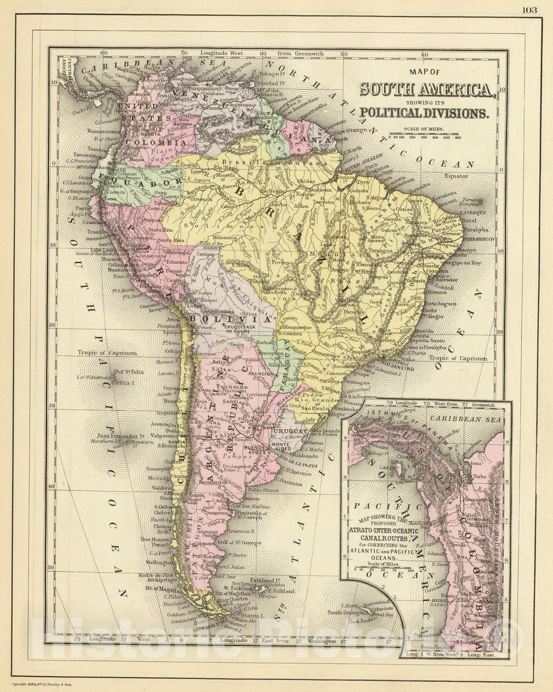 Historic Map : 1890 South America. - Vintage Wall Art