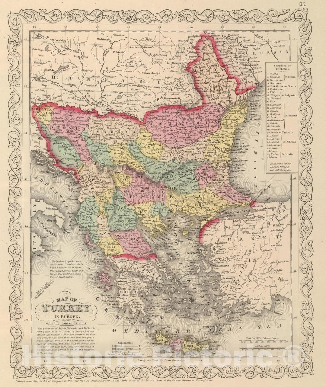 Historic Map : 1859 Turkey In Europe. - Vintage Wall Art