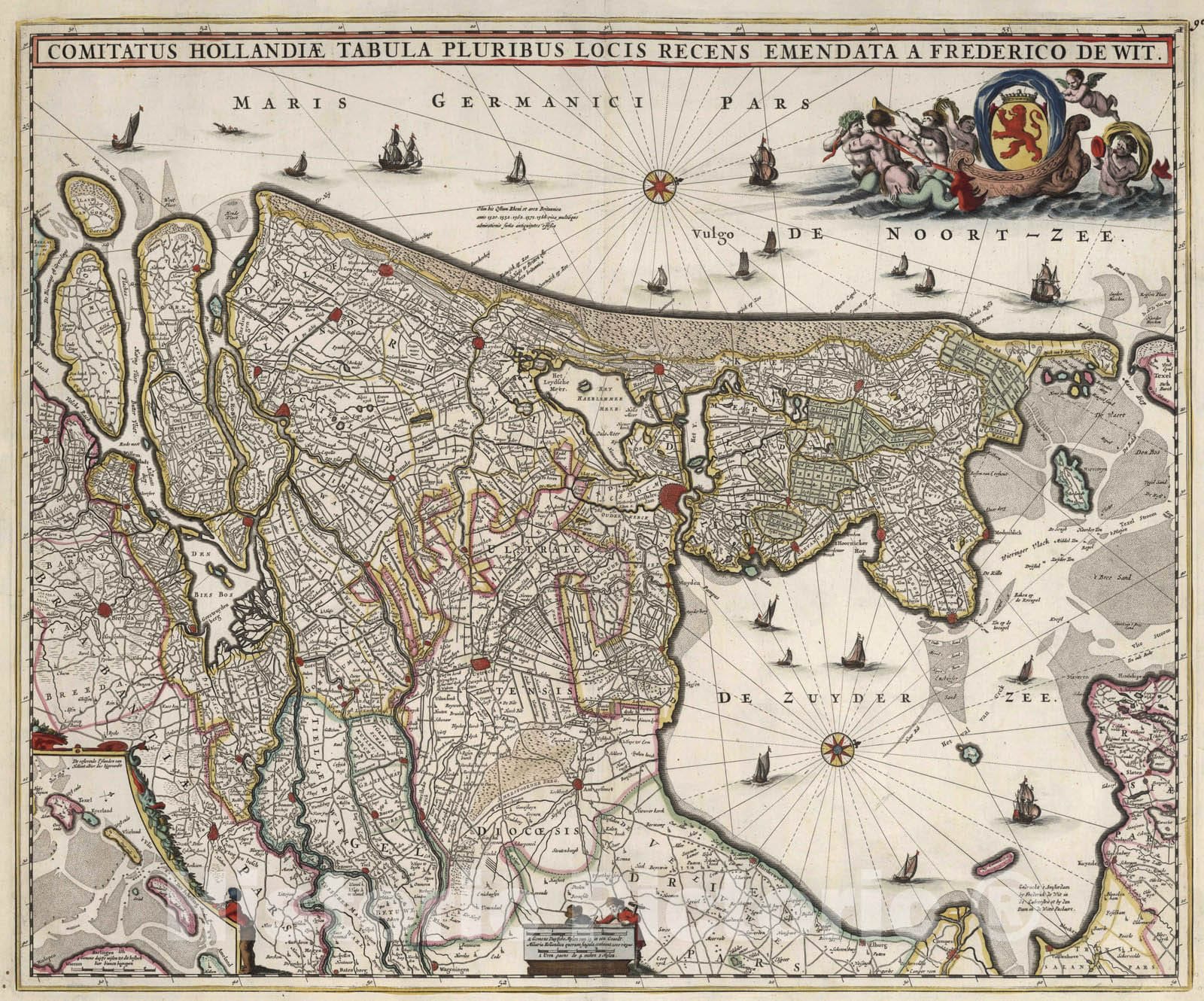 Historic Map : Netherlands, 1682 Comitatus Hollandiae Tabula Pluribus Locis Recens Emendata. , Vintage Wall Art