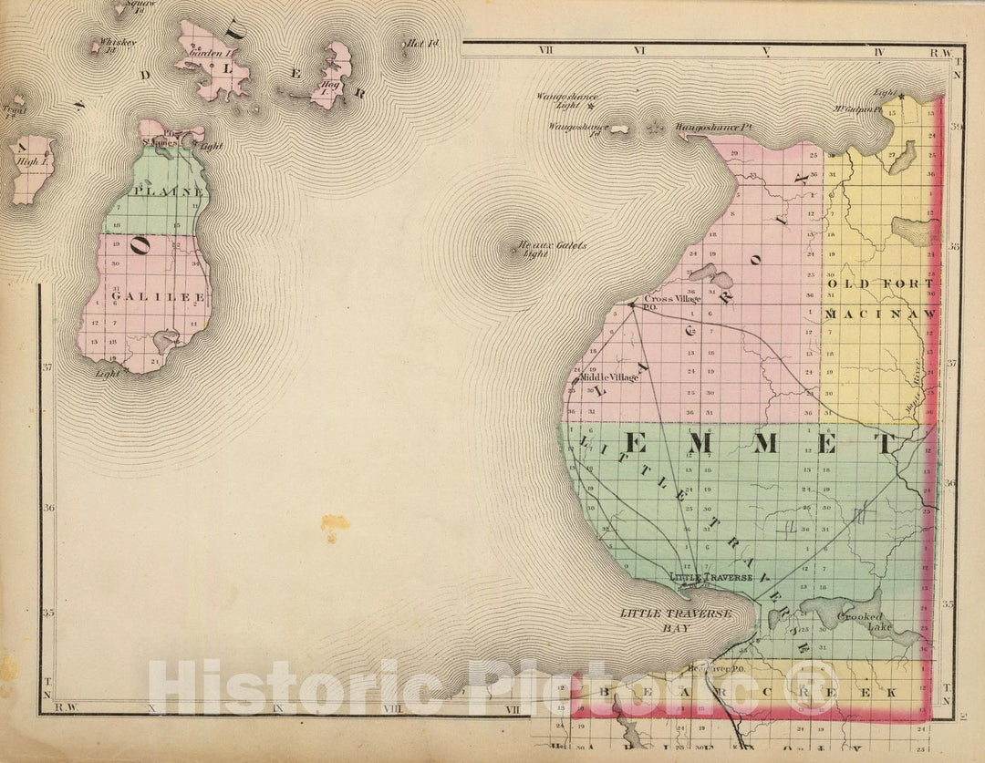 Historic Map : 1873 (Map of Emmet County, Michigan) - Vintage Wall Art