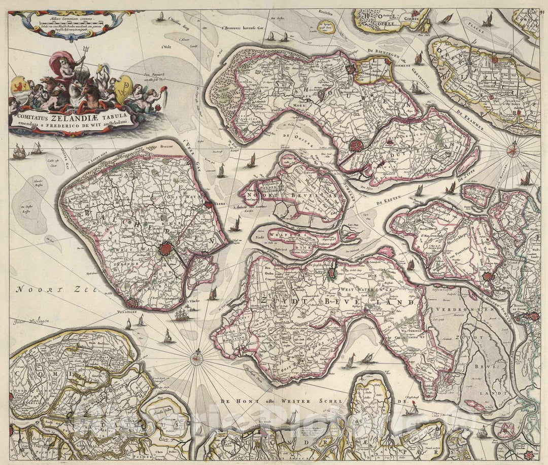 Historic Map : Netherlands, 1682 Comitatus Zelandiae Tabula. , Vintage Wall Art