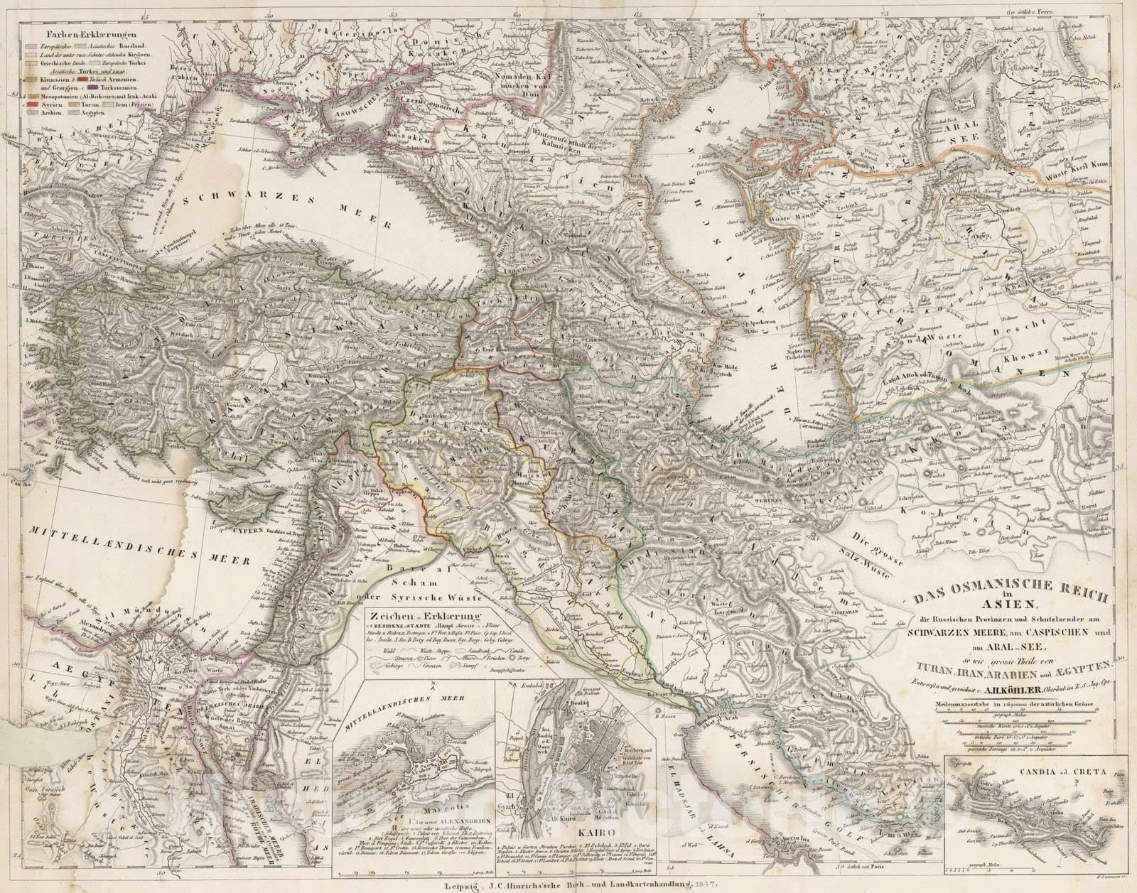 Historic Map : Turkey, Middle East, Asia 1847 Das Osmanische Reich in Asien , Vintage Wall Art