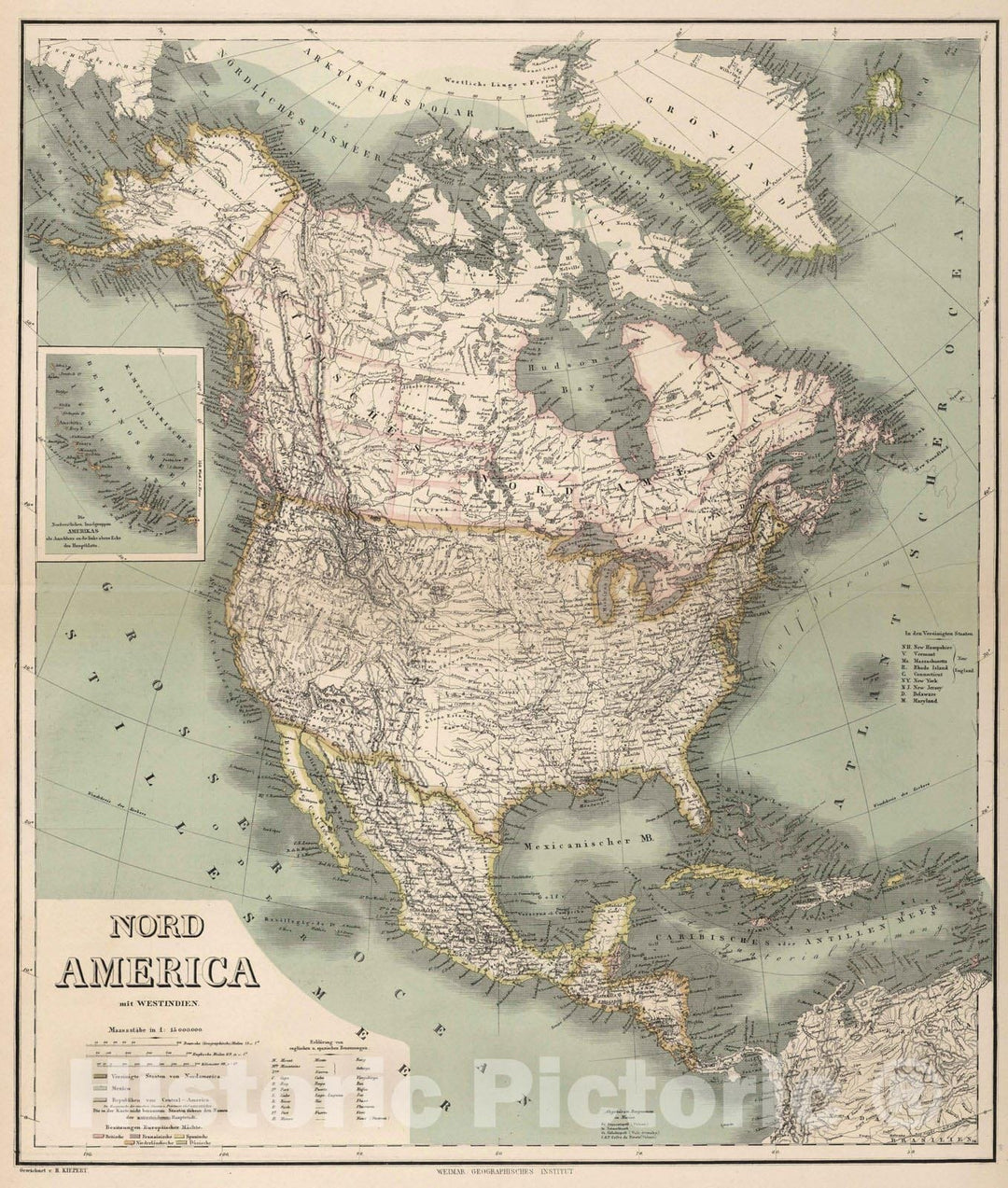 Historic Map : 1886 North America. West Indies. - Vintage Wall Art