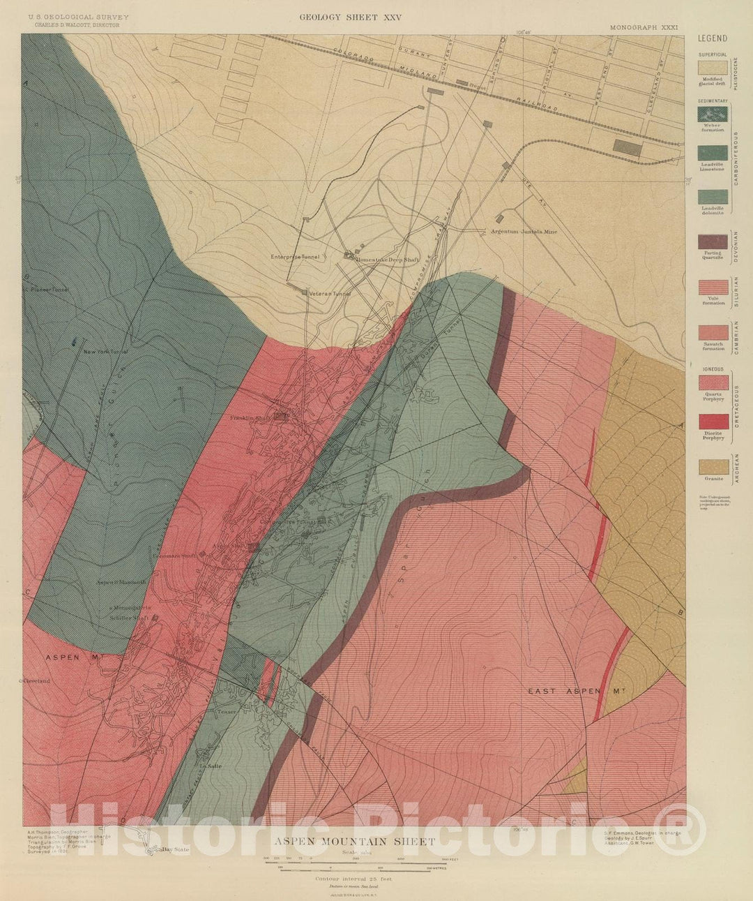 Historic Map - 1898 Aspen Mountain Sheet, Geologic Atlas - Vintage Wall Art