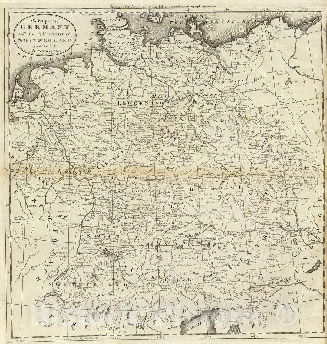 Historic Map : 1796 Empire of Germany with the 13 Cantons of Switzerland. - Vintage Wall Art