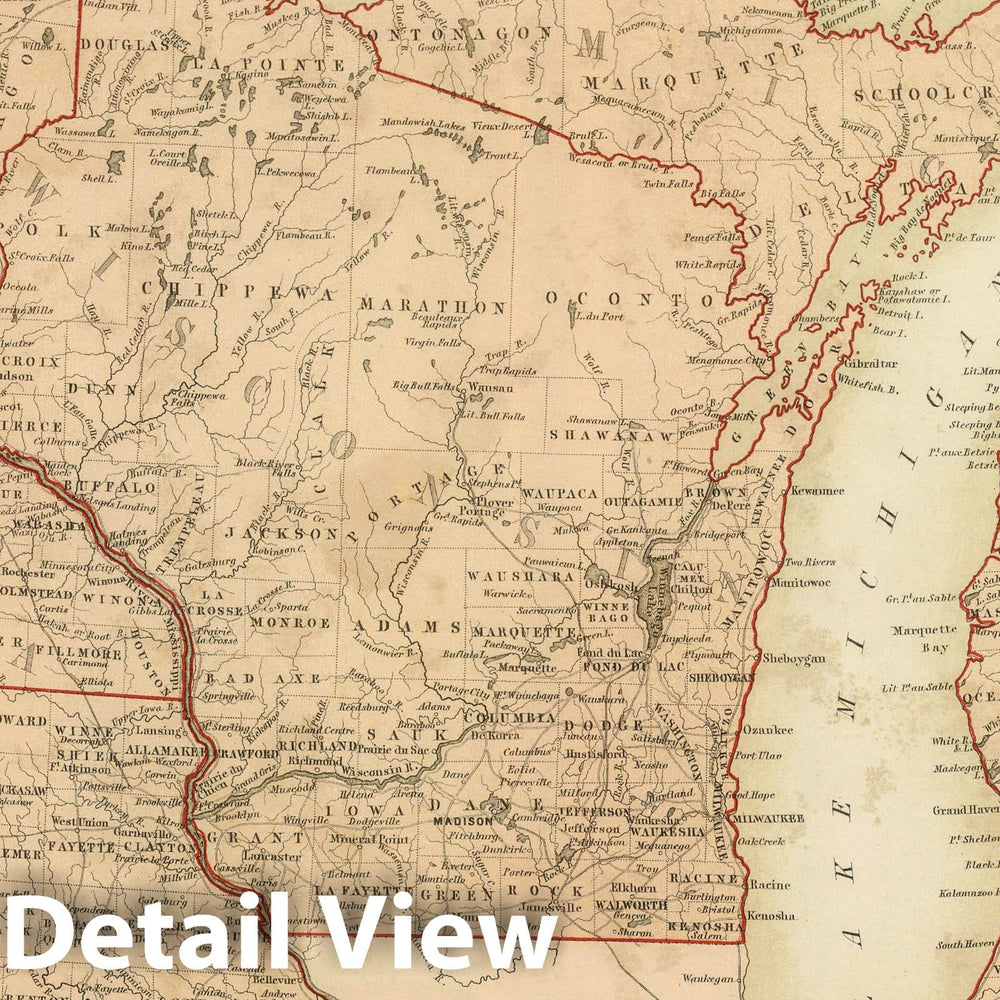 Historic Map : National Atlas - 1856 Michigan, Wisconsin, Iowa, Minnesota. - Vintage Wall Art