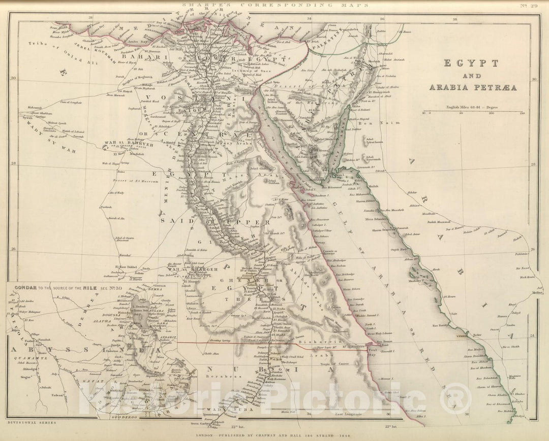 Historic Map : 1848 Egypt and Arabian Petraea. - Vintage Wall Art