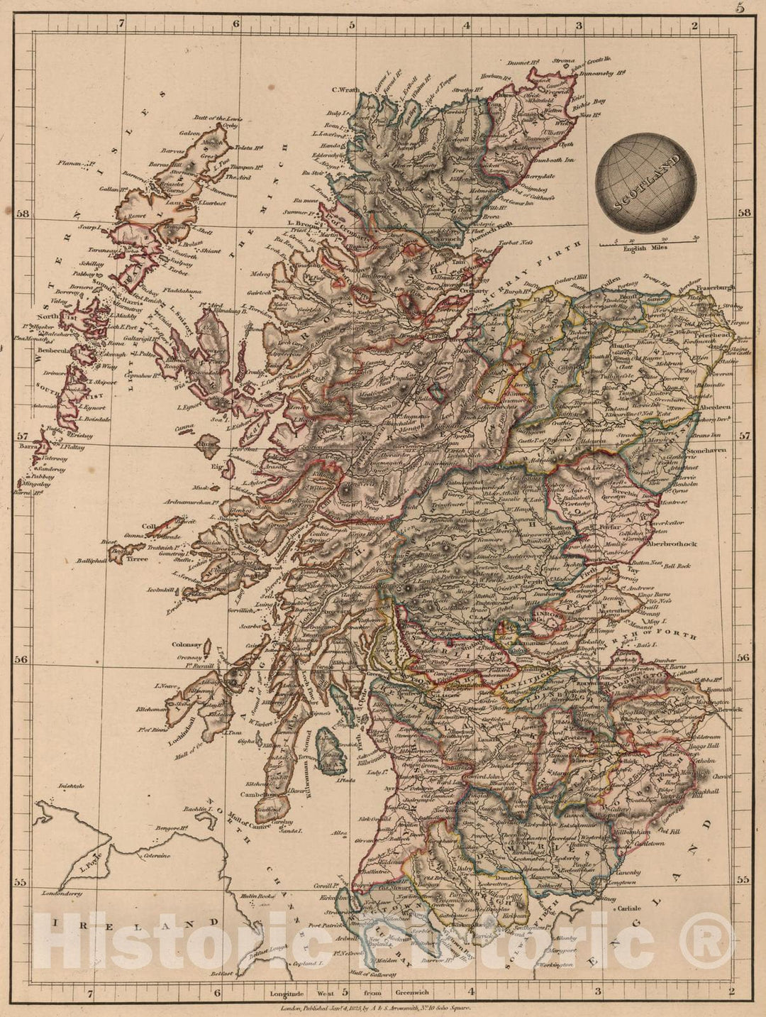 Historic Map : 1825 Scotland - Vintage Wall Art