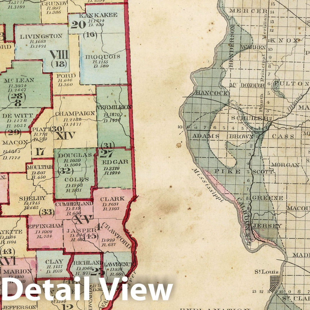 Historic Map : National Atlas - 1872 Political Map of Illinois. Worthen's Geological and Climate Map of Illinois. - Vintage Wall Art