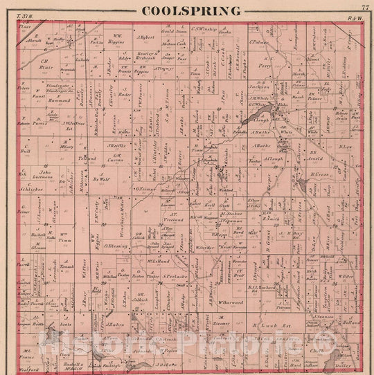 Historic Map : 1874 Coolspring Township, Laporte County, Indiana. - Vintage Wall Art