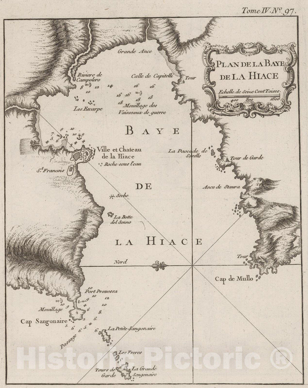 Historic Map : France, Corsica , France 1764 Plan de la Baye de la Hiace , Vintage Wall Art