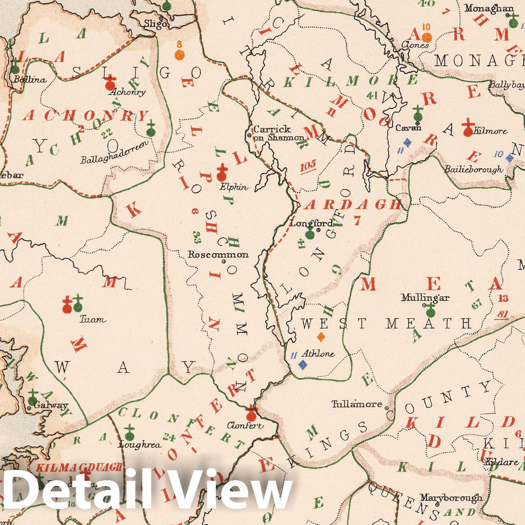 Historic Map : Statistical Atlas - 1881 Ireland to Illustrate the Religious Condition of the People. - Vintage Wall Art