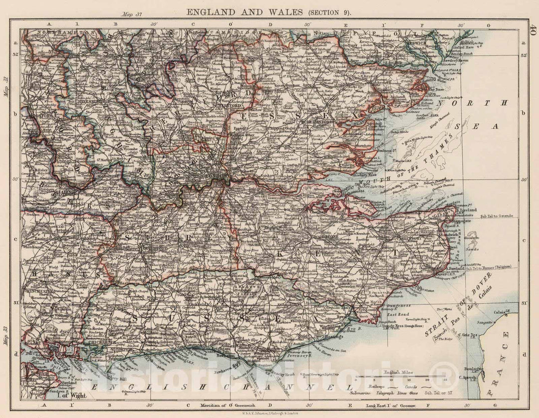 Historic Map : 1906 England and Wales (Section 9). - Vintage Wall Art