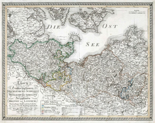 Historic Map : Mecklenburg - Schwerin , Germany 1820 XIX. Mecklenburg - Schwerin, Mecklenburg - Strelitz, Holstein and Lauenburg, Germany. , Vintage Wall Art