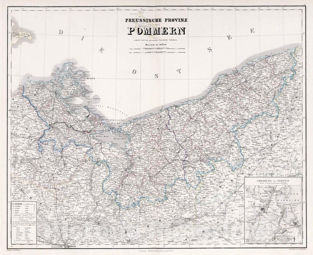 Historic Map : 1879 Pomerania, Germany and Poland. - Vintage Wall Art