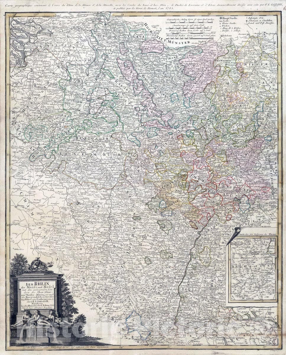 Historic Map : Germany, Rhine River 1783 Der Rhein, Mass und Mosel. , Vintage Wall Art