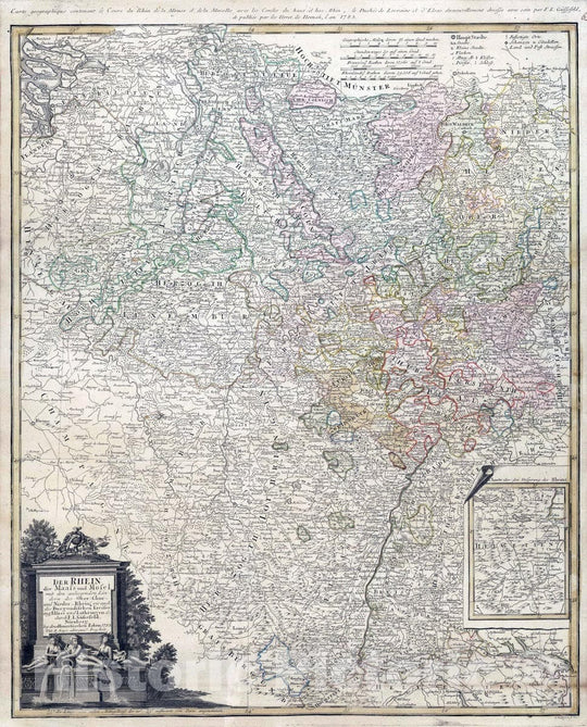 Historic Map : Germany, Rhine River 1783 Der Rhein, Mass und Mosel. , Vintage Wall Art