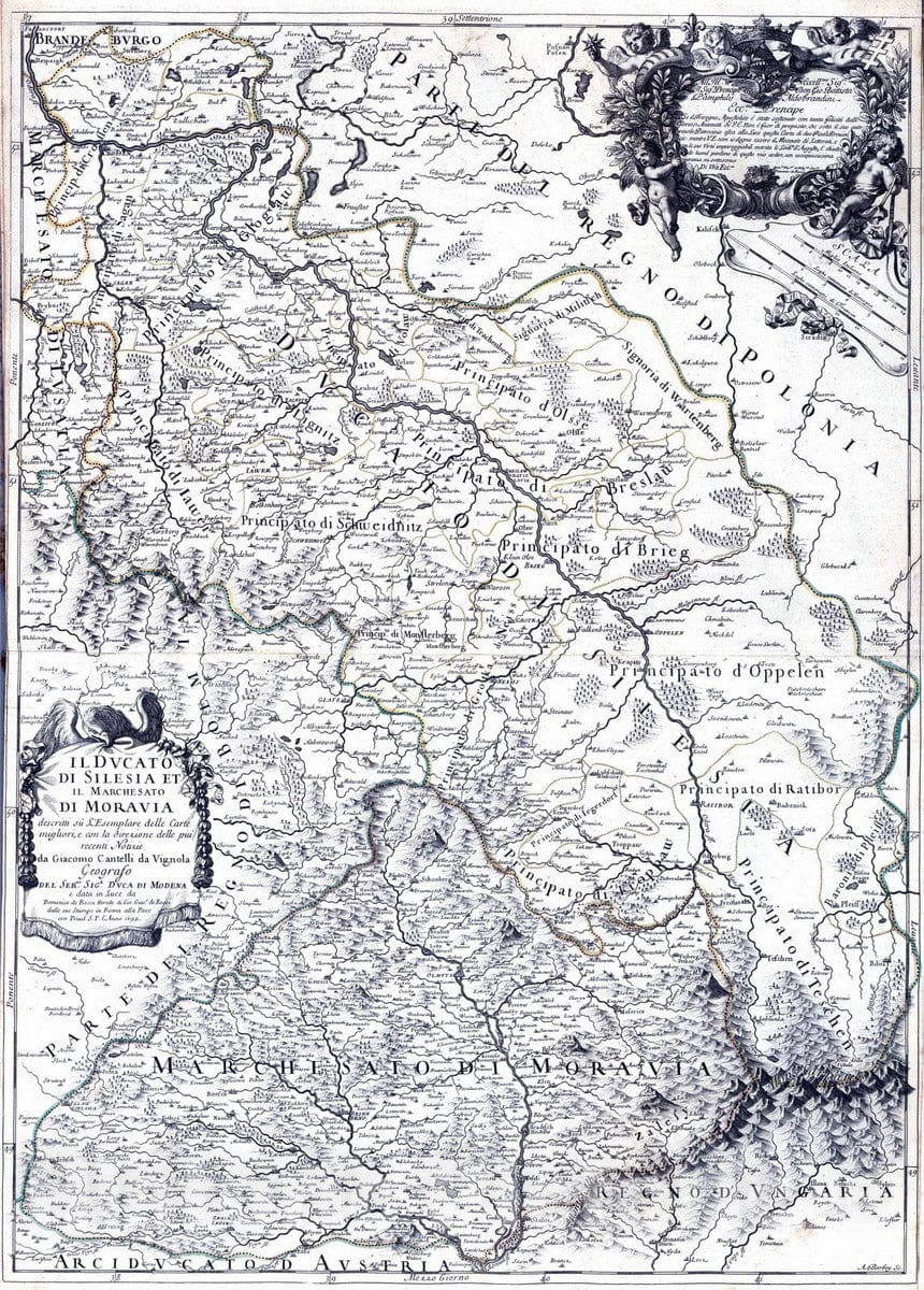 Historic Map : Czeck Republic, Sicily (Italy), Europe 1692 Il Ducato di So;esia et il Marchesato di Moravia , Vintage Wall Art