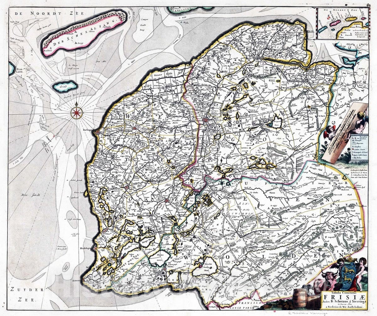 Historic Map : Netherlands, 1682 Tabula Comitatus Frisiae. , Vintage Wall Art