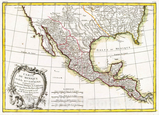 Historic Map : Mexico; United States, , Central America 1771 Mexique, Nlle. Mexique, Californie. , Vintage Wall Art