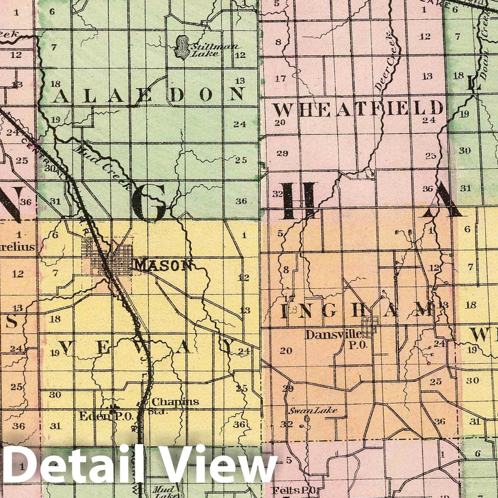 Historic Map : 1873 (Map of Ingham County, Michigan) - Vintage Wall Art