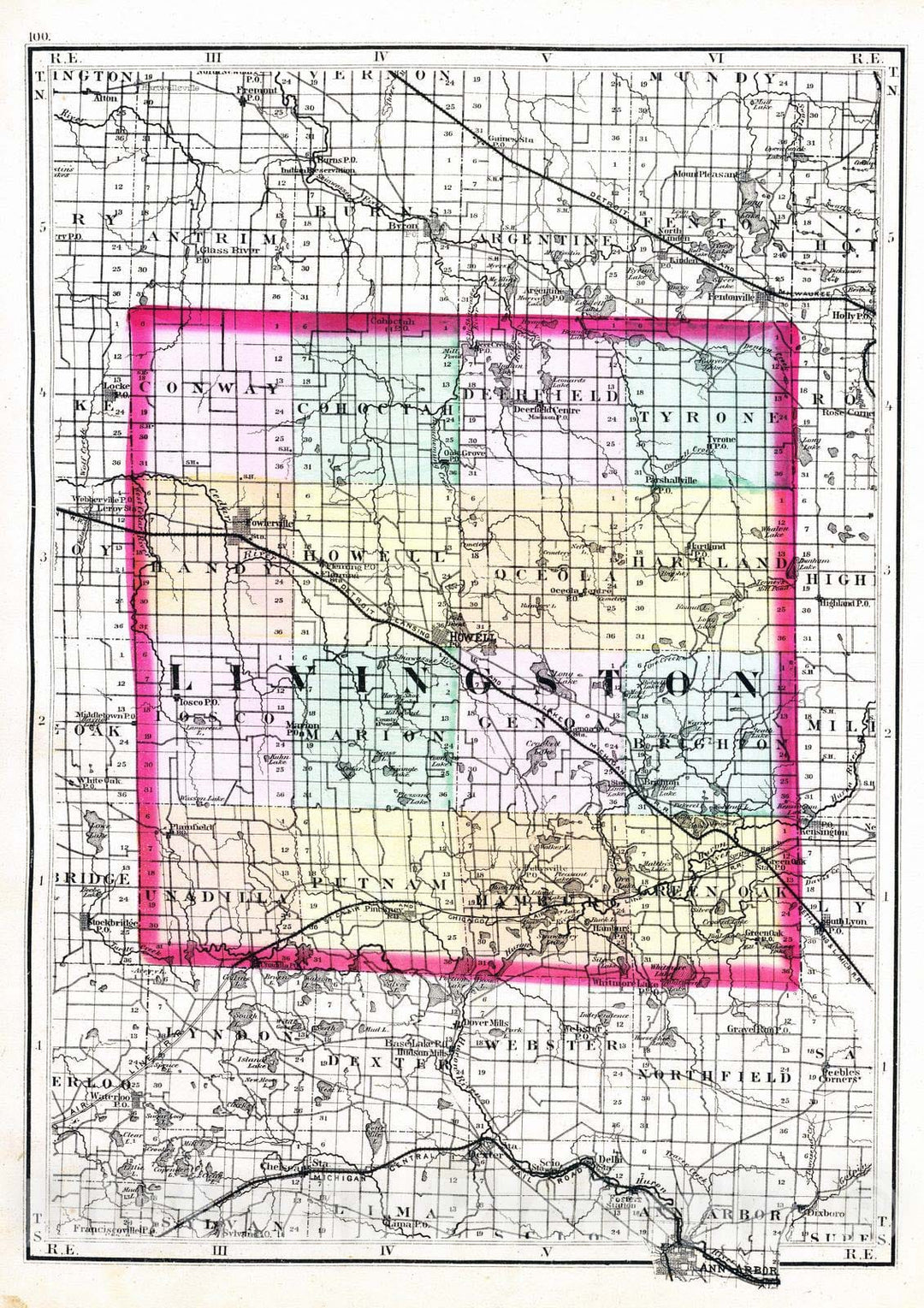 Historic Map : 1873 (Map of Livingston County, Michigan) - Vintage Wall Art