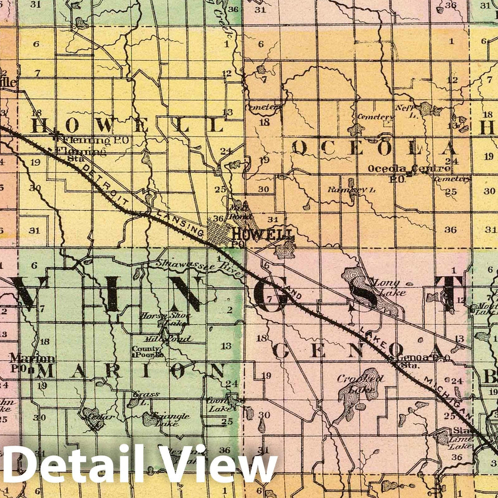 Historic Map : 1873 (Map of Livingston County, Michigan) - Vintage Wall Art