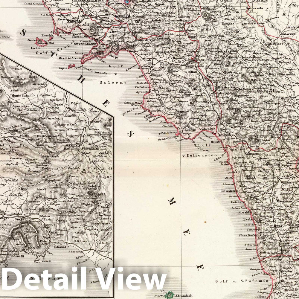 Historic Map : Italy; Malta, Naples Region (Italy) 1856 Unter Italien, beider Sicilien. , Vintage Wall Art