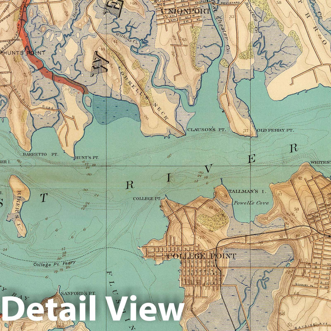 Historic Map : City Atlas - 1891 Long I. Sound, Westchester, Queens. - Vintage Wall Art