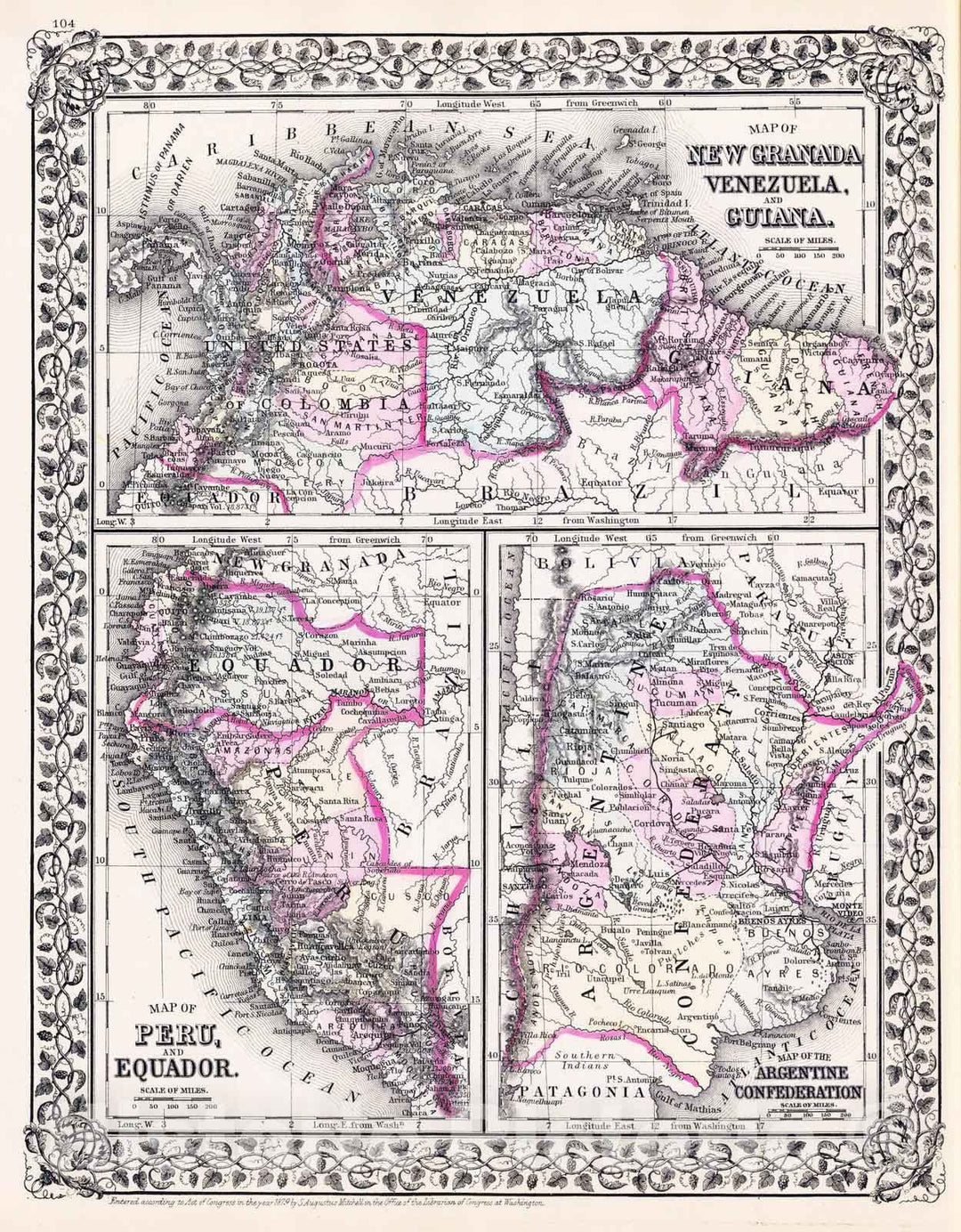 Historic Map : Colombia; Venezuela, Guiana, South America 1880 New Granada, Venezuela, Guiana. , Vintage Wall Art