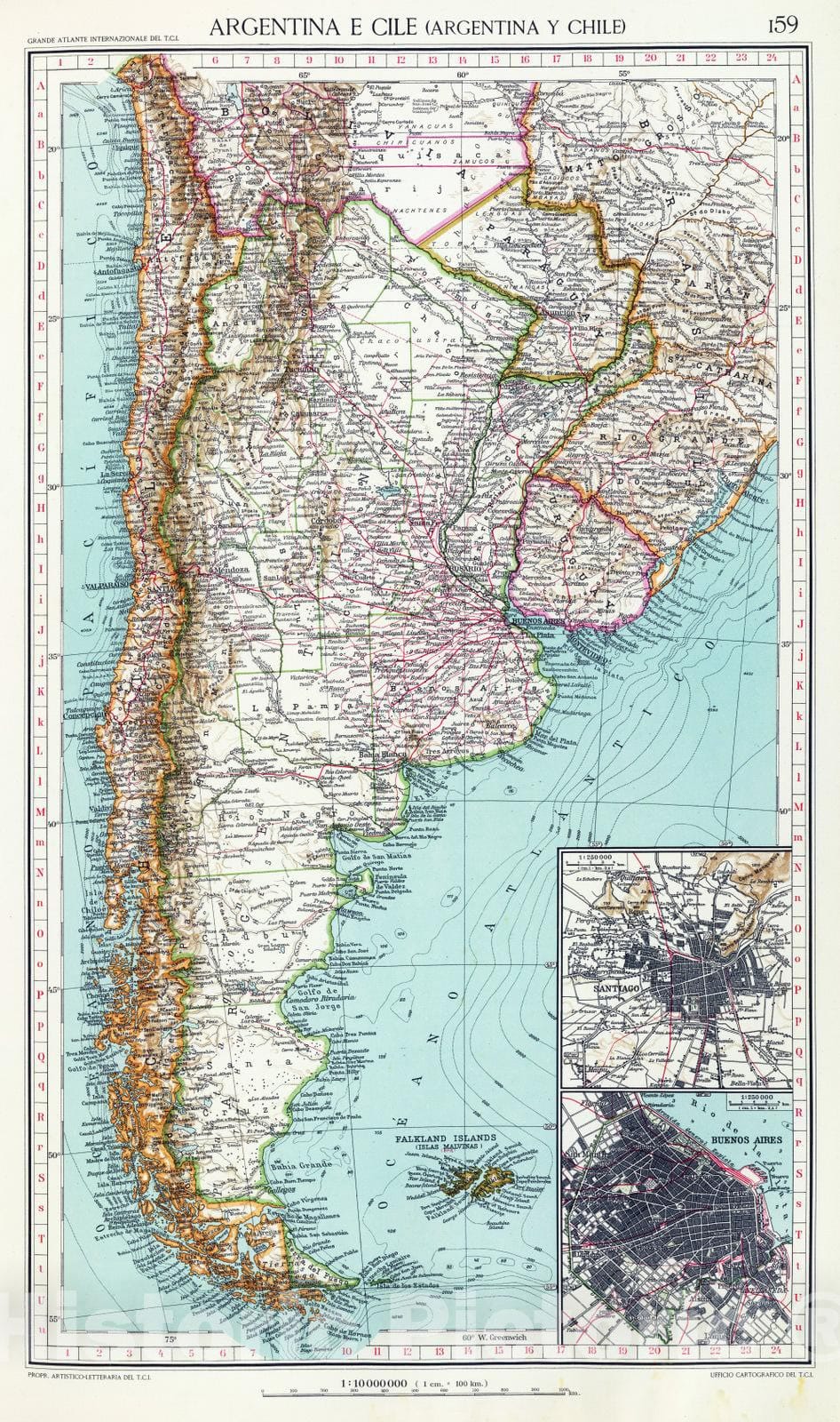 Historic Map : Argentina; Chile, Buenos Aires Region (Argentina) 1929 159. Argentina e Cile. , Vintage Wall Art