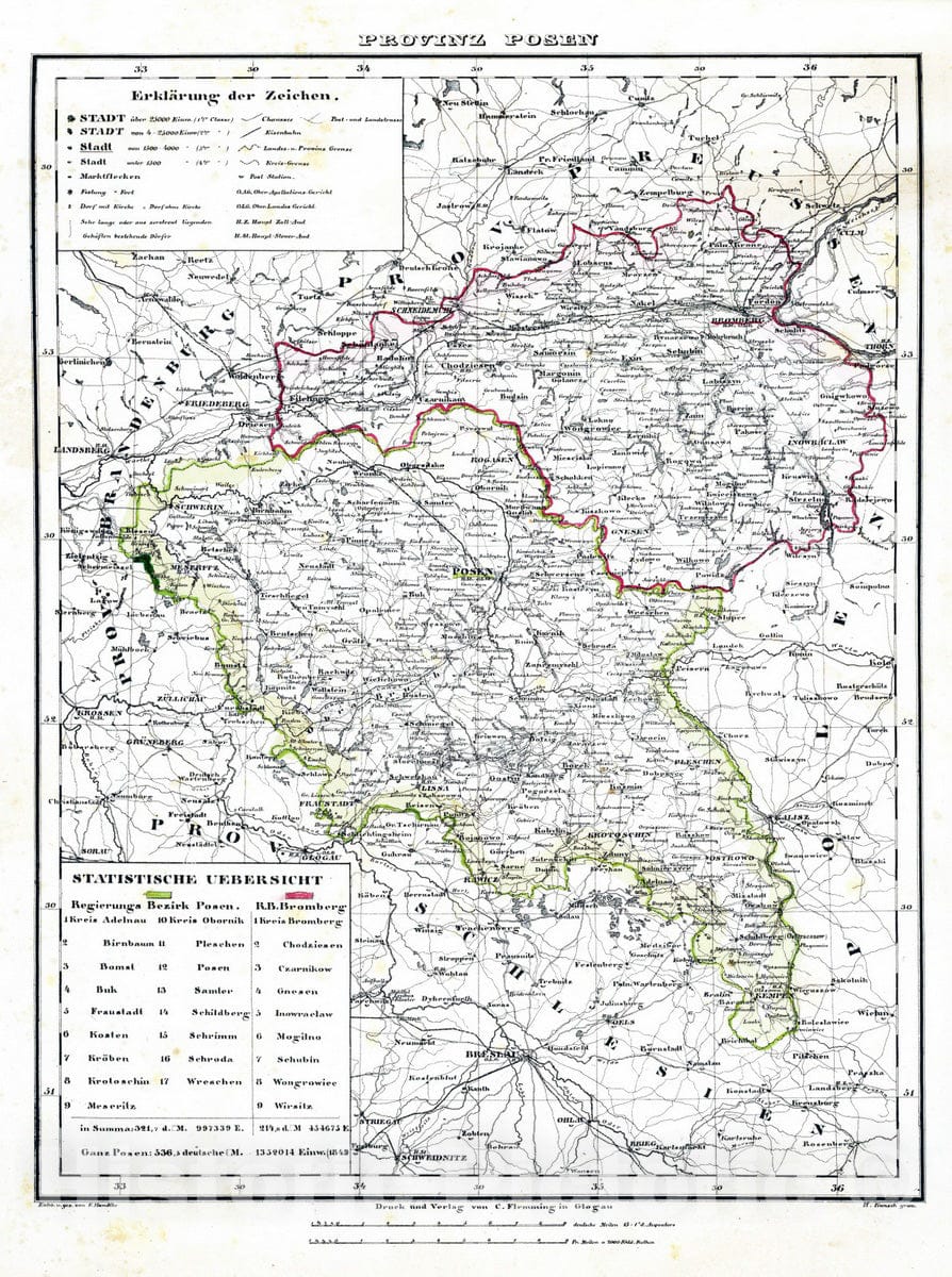 Historic Map : Poland, 1855 Posen. , Vintage Wall Art