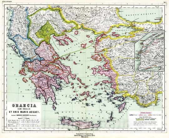 Historic Map : Greece; Turkey, Aegean Sea Region 1903 Graecia cum insulis et oris maris Aegaei. , Vintage Wall Art