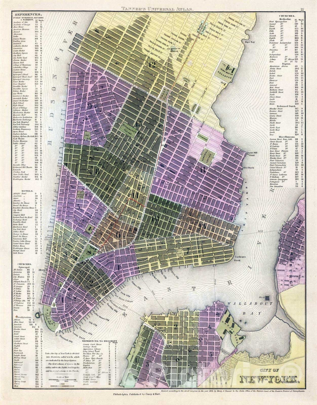 Historic Map : 1845 City Of New York. - Vintage Wall Art