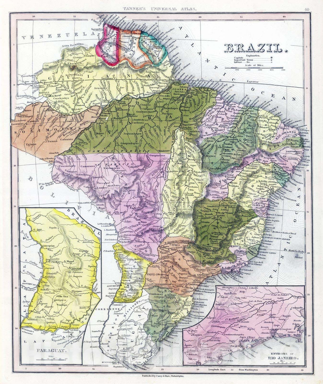 Historic Map : 1845 Brazil. - Vintage Wall Art