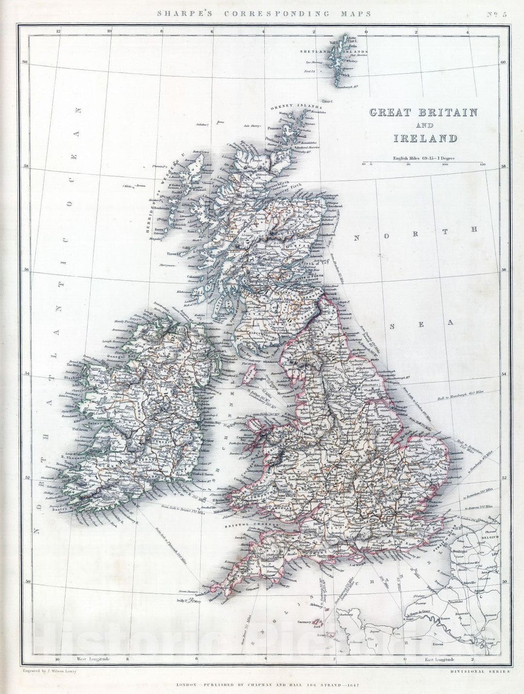 Historic Map : 1847 Great Britain and Ireland. - Vintage Wall Art