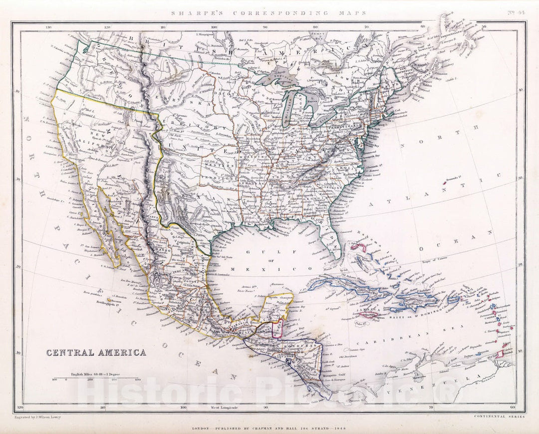 Historic Map : 1848 Central America. - Vintage Wall Art