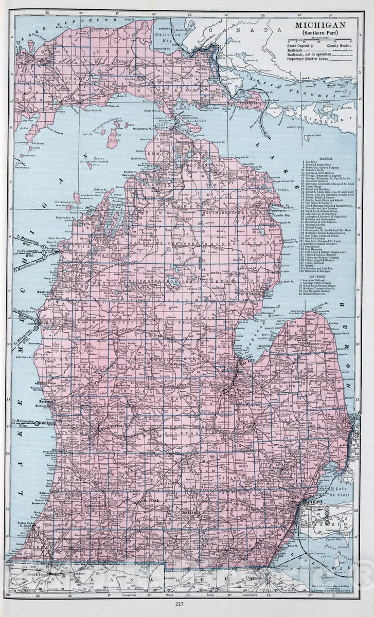 Historic Map : 1948 Michigan (Southern Part). - Vintage Wall Art