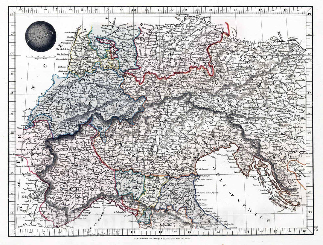 Historic Map : 1825 Northern Italy - Vintage Wall Art