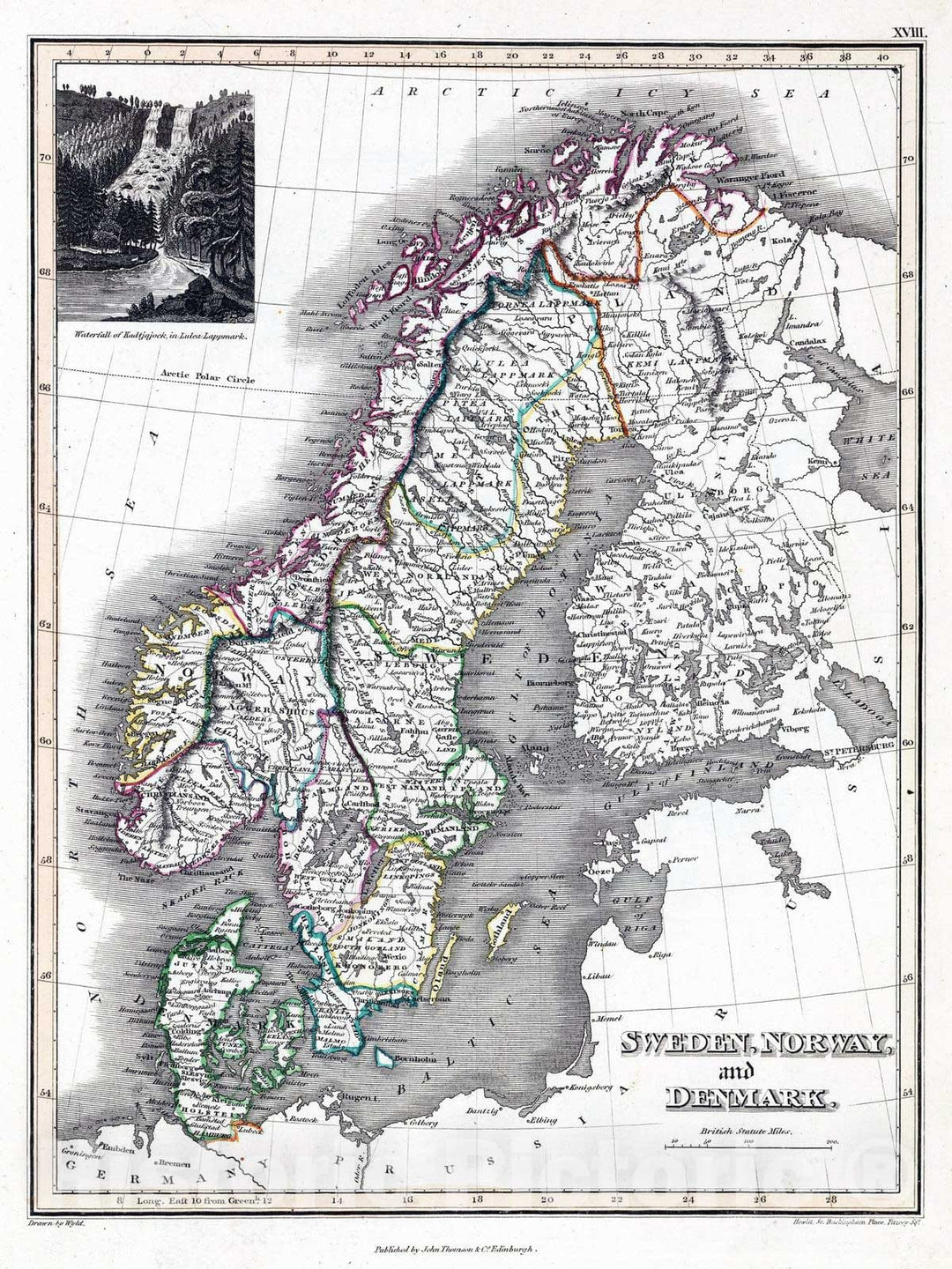 Historic Map : 1824 Sweden, Norway and Denmark - Vintage Wall Art