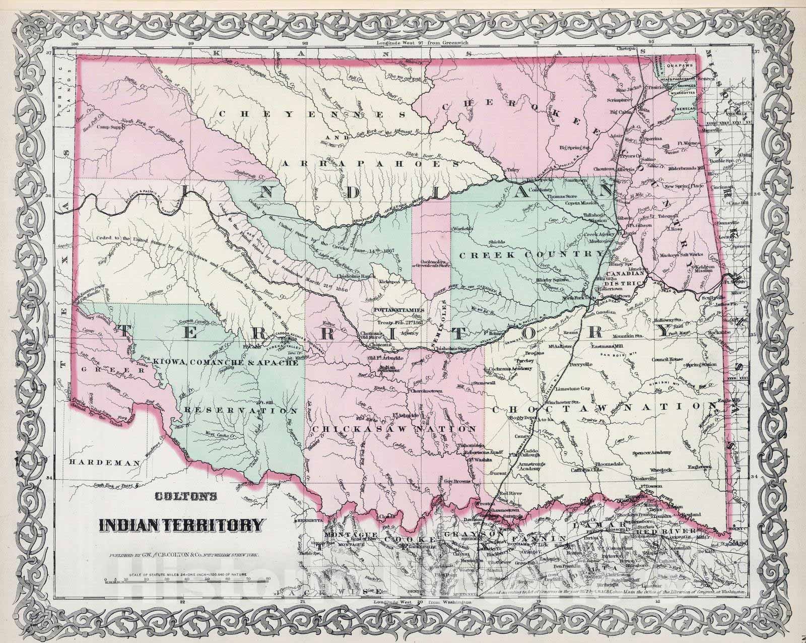 Historic Map : 1874 Indian Territory - Vintage Wall Art