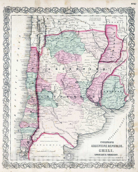 Historic Wall Map : 1866 Argentina Republic, Chili, Uruguay & Paraguay. - Vintage Wall Art