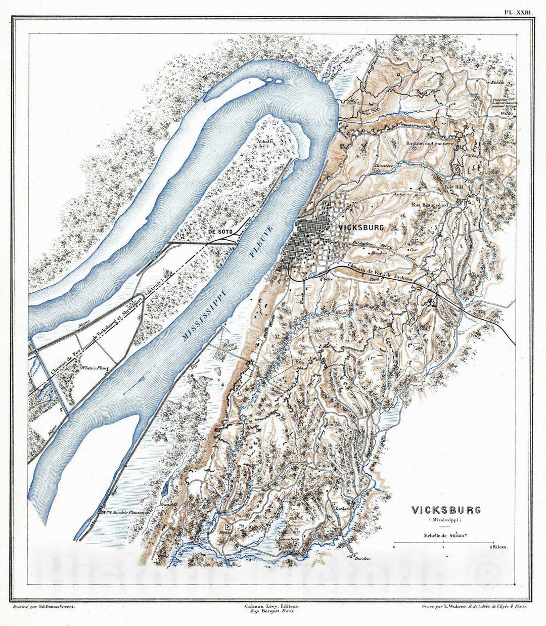 Historic Map - Military Atlas - 1875 Planche XXIII. Vicksburg (Mississippi). - Vintage Wall Art