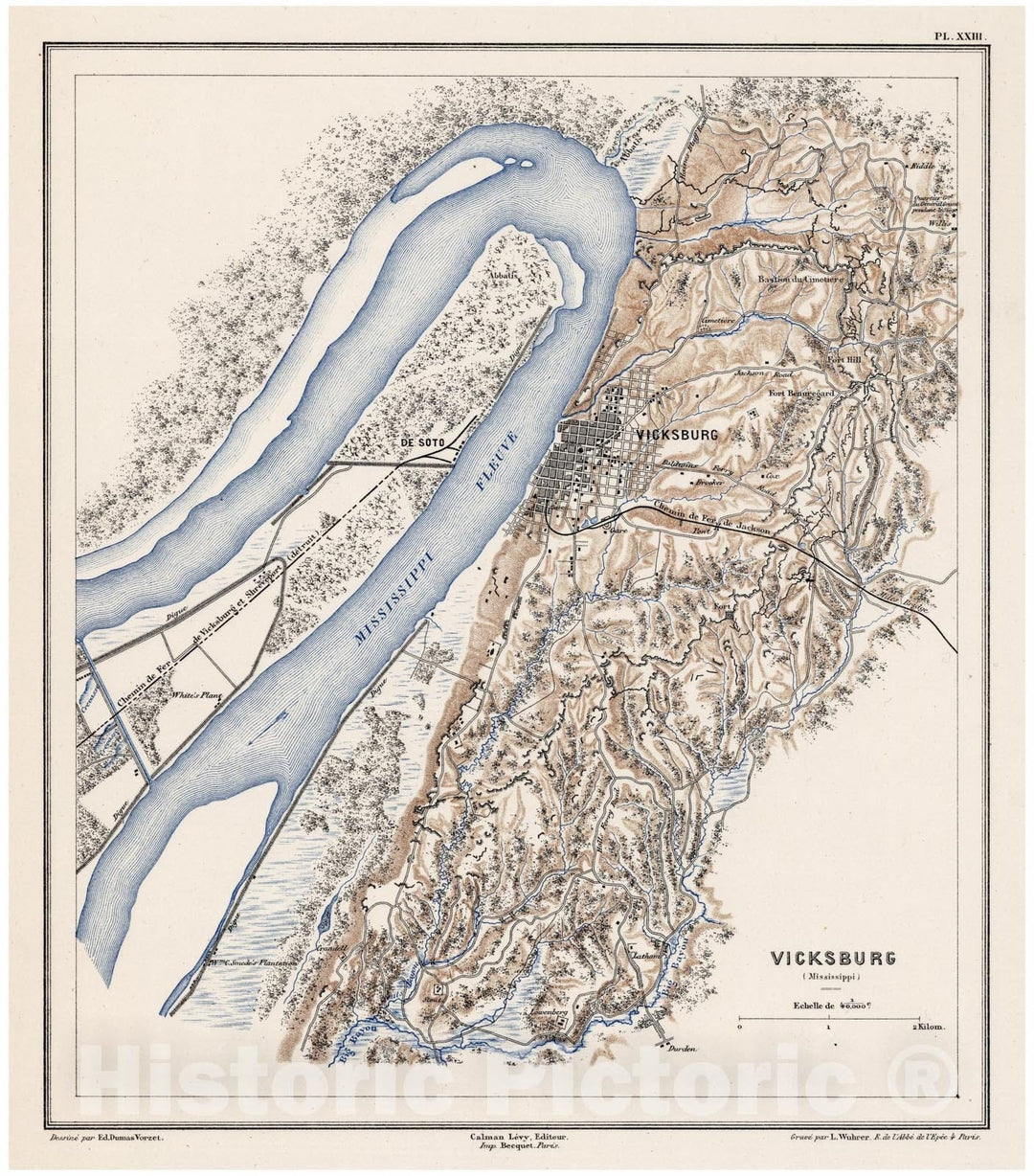 Historic Map - Military Atlas - 1875 Planche XXIII. Vicksburg (Mississippi). - Vintage Wall Art