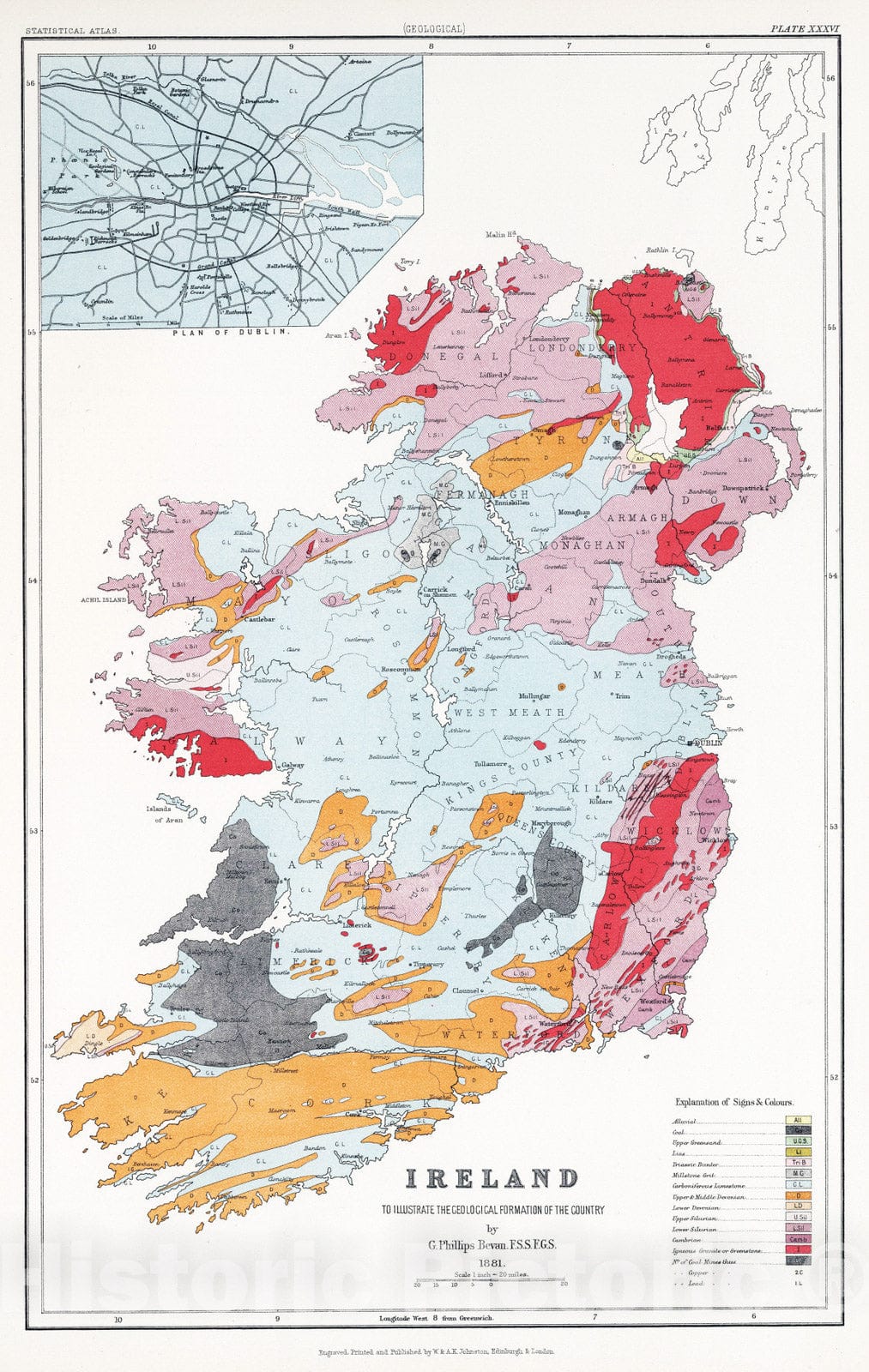 Historic Map : Statistical Atlas - 1881 Ireland to Illustrate the Geological Formation of the Country. - Vintage Wall Art