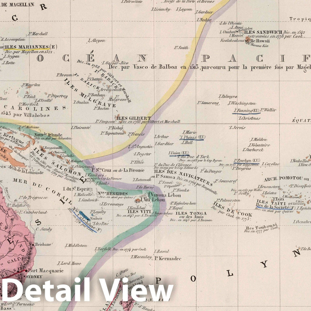 Historic Map : Oceanica, Pacific 1876 Nouvelle Carte Elementaire de L'Oceanie a l'Usage des Ecoles Primaires. , Vintage Wall Art